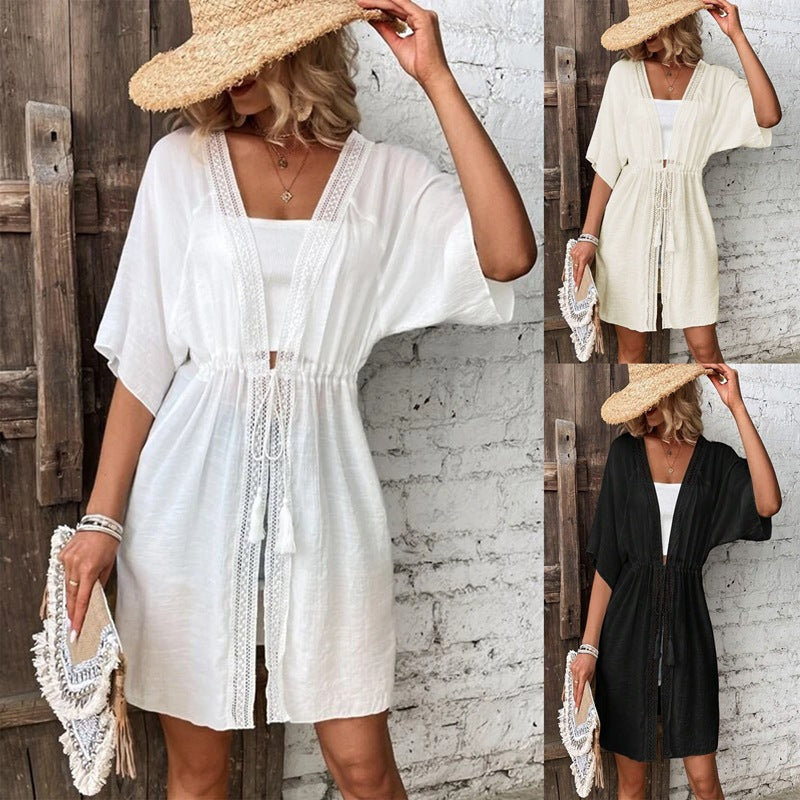 Dam Raglanärm Top med Bindande Band Polyester-2