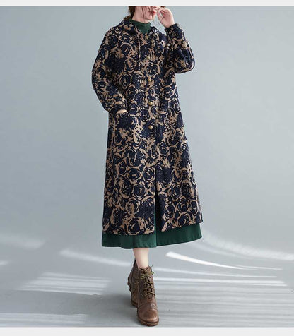 Lång Vinterrock Dam Vintage Bomull med Huva-4