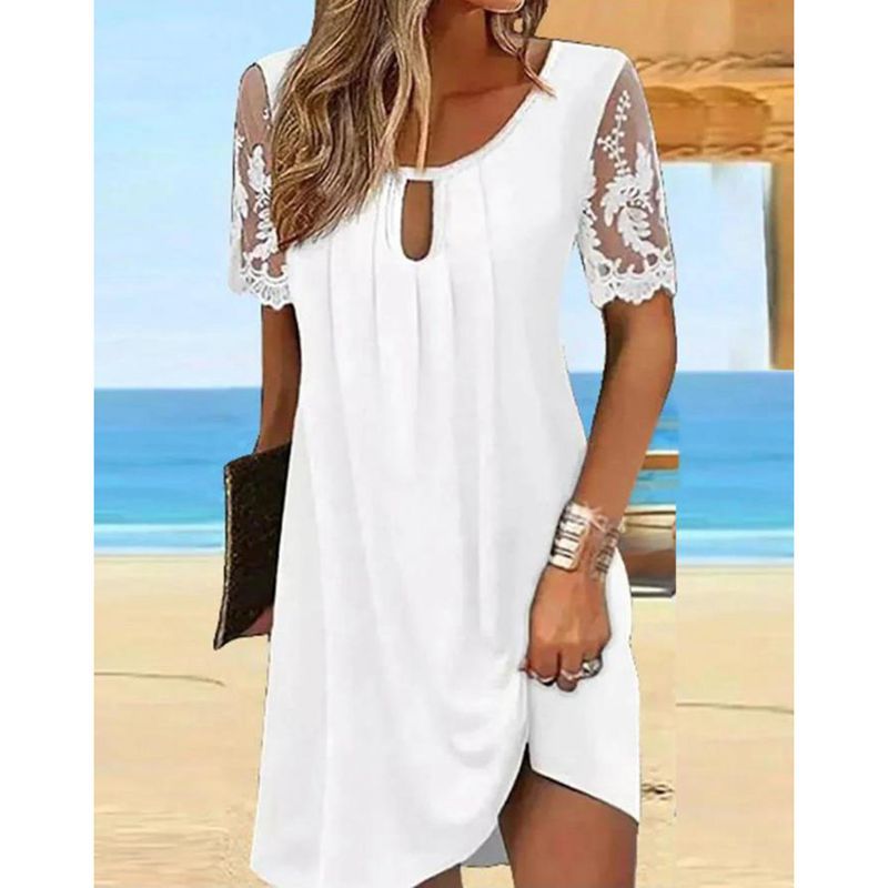 Damklänning A-Linjeformad med Rundhals och Korta Ärmar i Polyester-3