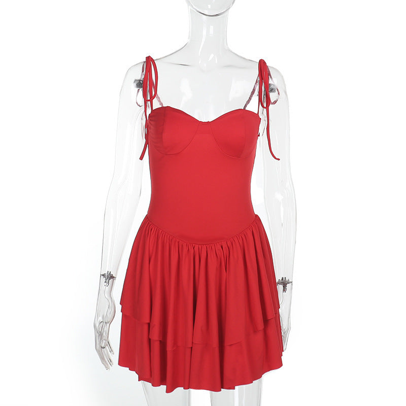 Variant image for Damklänning Lätt Sommarstil Överlappande Top Voluminös Kjol Mjuk Tyg-1