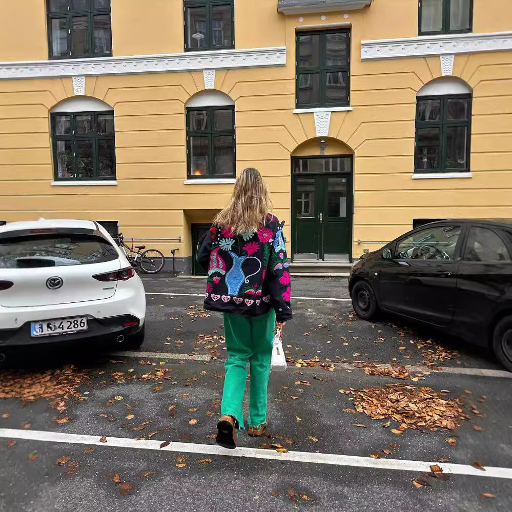 Kvinnors Jacka Blommig Design Lätt Tyg Avslappnad Passform 3