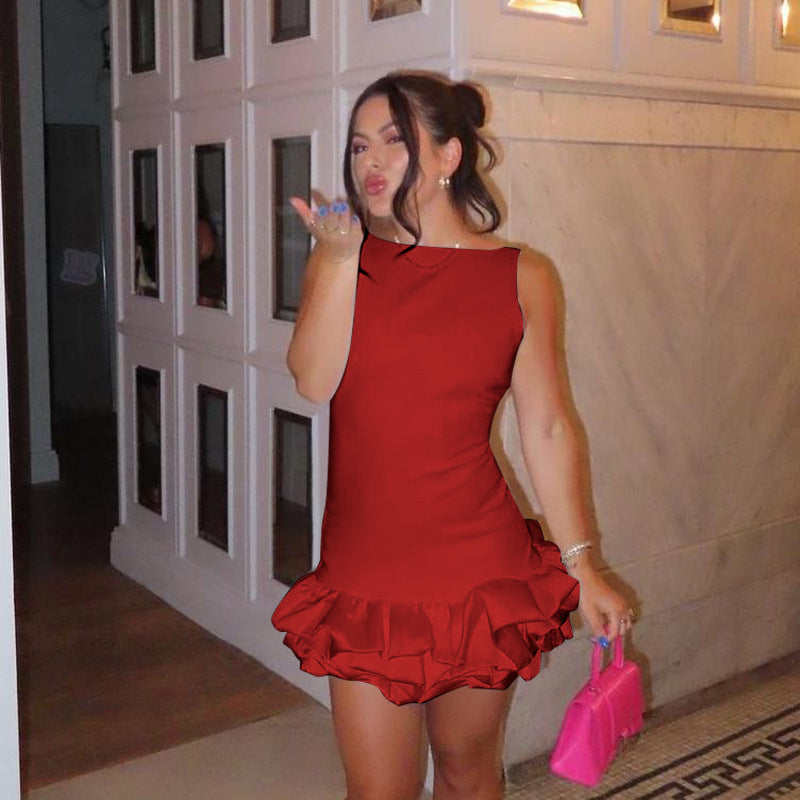 Kvinnors Glittrig Miniklänning med Ruffles i Satin 5