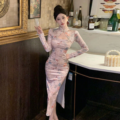 Fina Dam Klänningar Midi Oregelbunden V-ringad med Ärmar Polyester-2