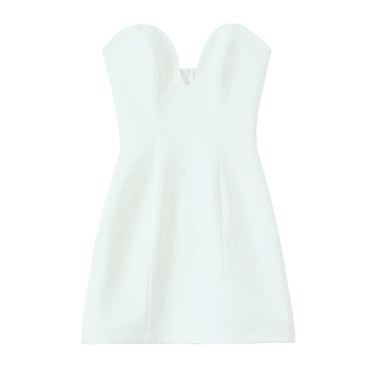 Damklänning A-Linje V-Hals Mini Monokromt Tyg-1