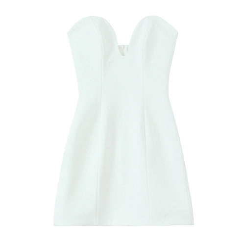 Damklänning A-Linje V-Hals Mini Monokromt Tyg-1