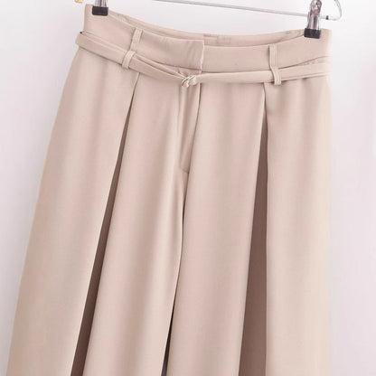 Dam Fritidsbyxor Vida Snitt Hög Midja Polyester med Bälte-3