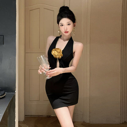 Kvinnors Glittrig Miniklänning Halterneck Slim Fit Polyester-1