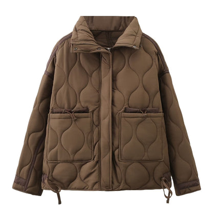 Variant image for Damjacka med Ståkrage i Bomull och Polyester - Praktiska Fickor, Lång Ärmd Jacka för Vår och Höst-5