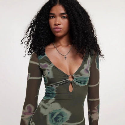 Kvinnors Bodycon Klänning U-ringning Långärmad Polyester-4