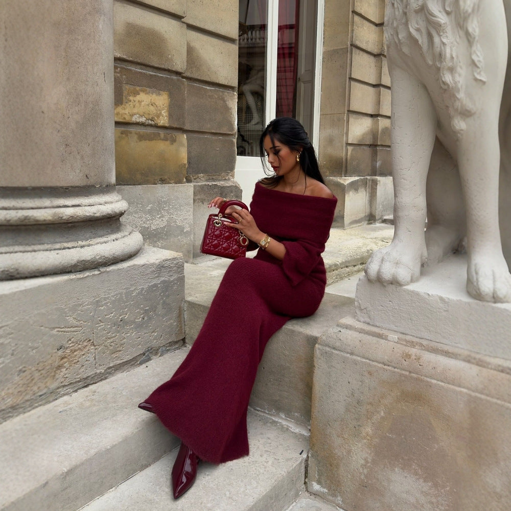 Variant image for Dam Stickad Klänning Lång Ärmar Enfärgad Mjuk Akryl-1