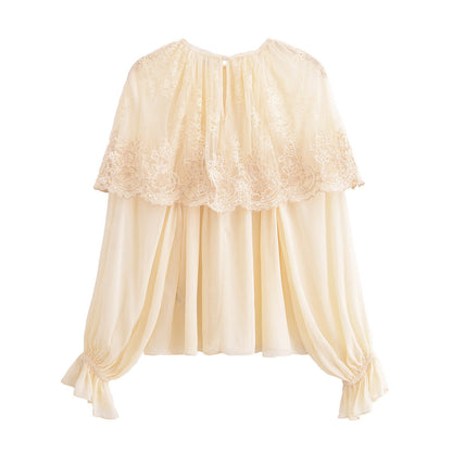 Dam Skjorta Långärmad Cape Stil 100% Polyester-2