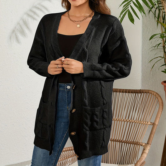 Kvinna Lång Kofta Cardigan Slim Fit Akryl-1