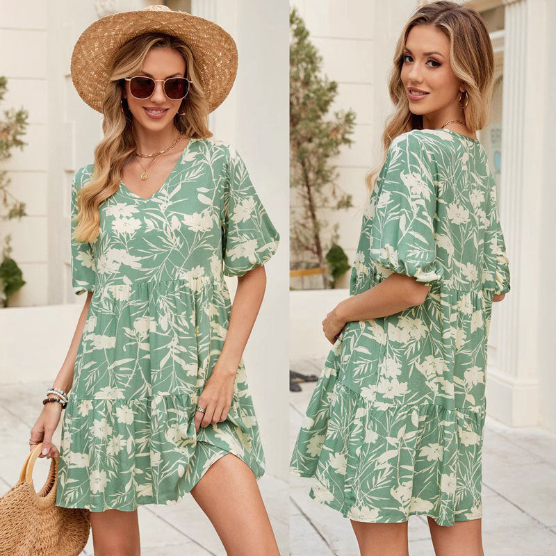 Kvinna A-Linje Klänning V-ringning Polyester-2