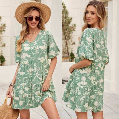 Kvinna A-Linje Klänning V-ringning Polyester-2