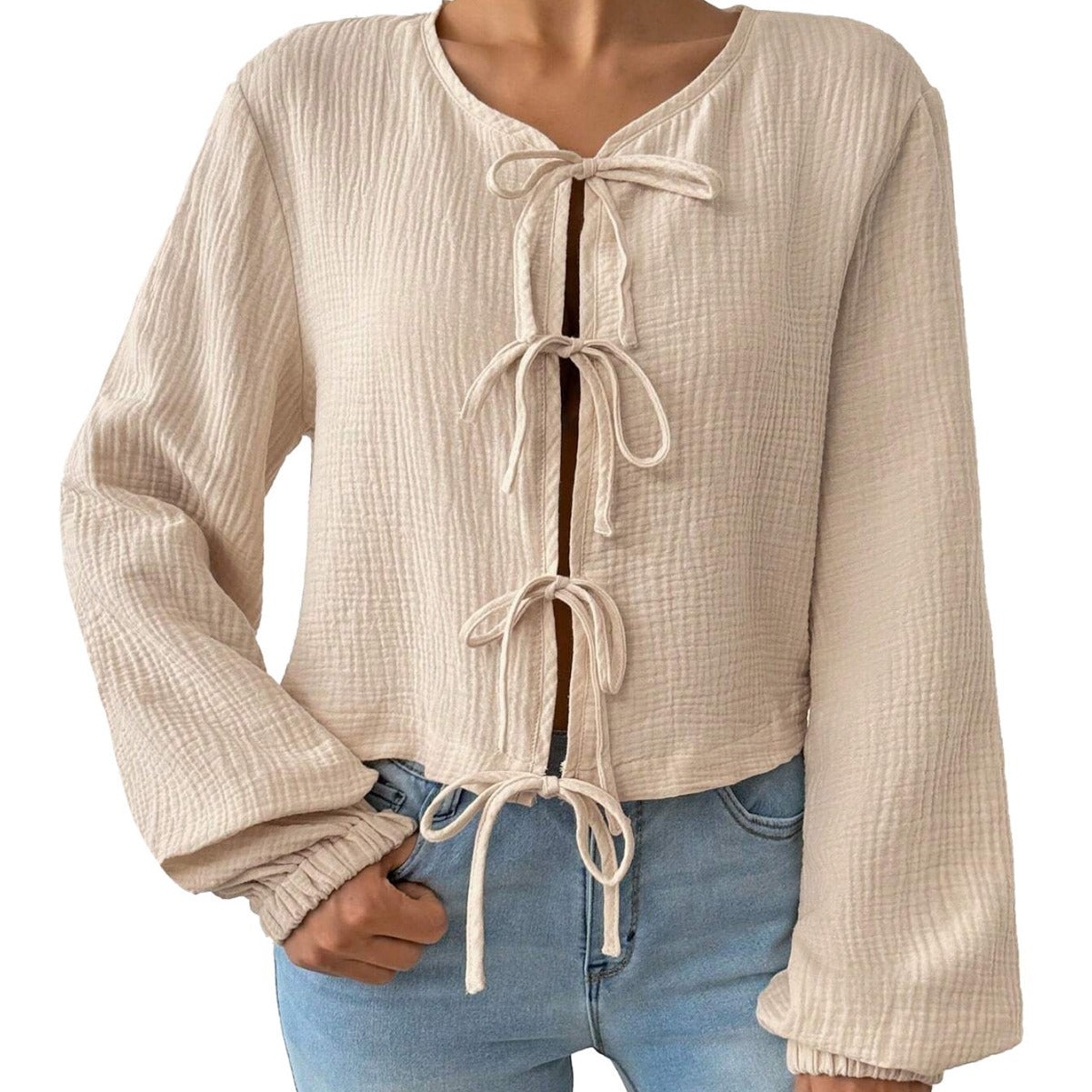 Kvinnor Beskuren Blus med Dekorativa Snörningar Polyester 6