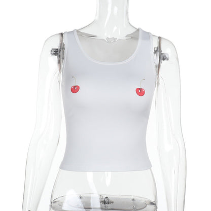 Kvinnors Sportig Topp Figurnära Andningsbart Material med Körsbärsmotiv 7