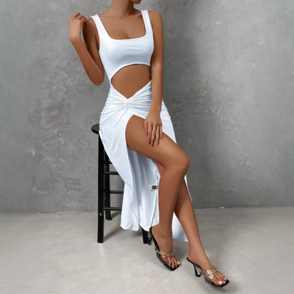 Dam Klänning Midi Minimalistisk Design Högkvalitativt Tyg-4