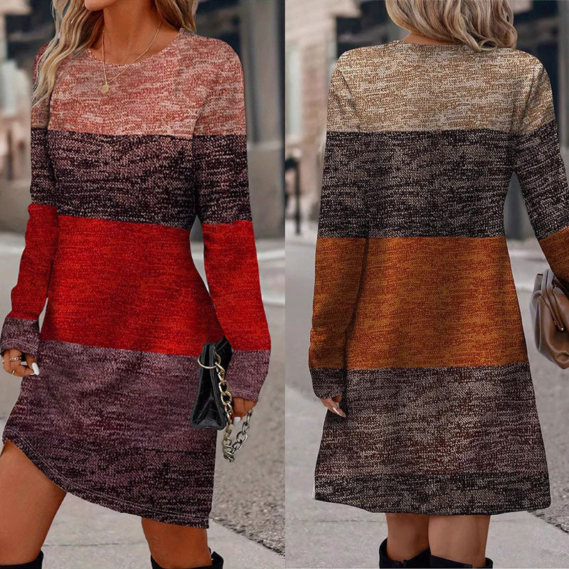 Kvinnors H-line Klänning Färgblock Rund Hals 95% Polyester 5% Spandex-2
