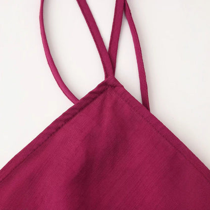 Damklänning Midi Halterneck Linne Färgblockerande-5