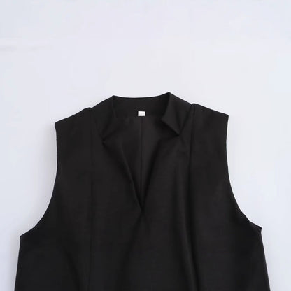 Fina Dam Klänningar Midi V-ringning Ärmlös Polyester med Dekorativa Knappar-2