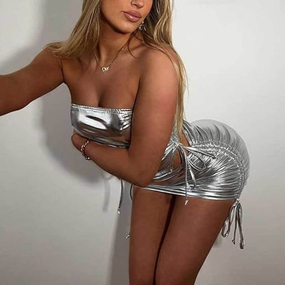 Ärmlös Miniklänning med Justerbara Spetsar och Glänsande Detaljer – Högkvalitativt Material för Fester och Sommarkvällar 5