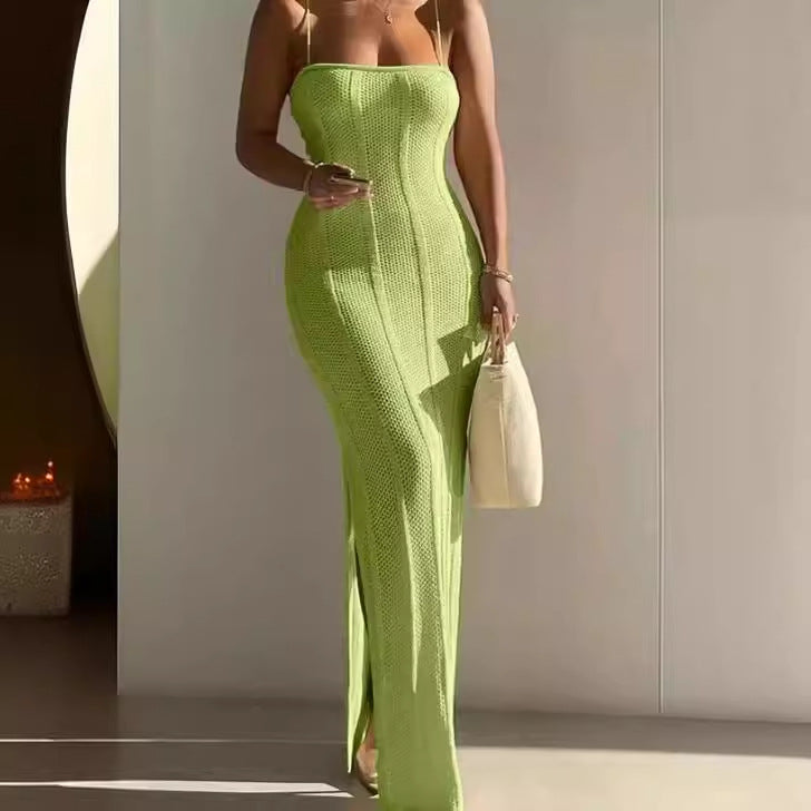 Dam Midi Klänning Ärmlös Kroppsnära Spandex-5