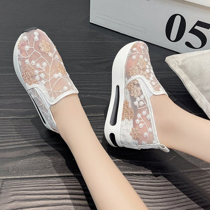 Kvinnors Slip-On Sneakers Blommigt Broderi Textil 8