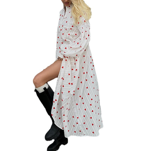 Dam Maxiklänning A-linjeformad Mjuk Bomull med Långa Ärmar och Tryckt Design-1