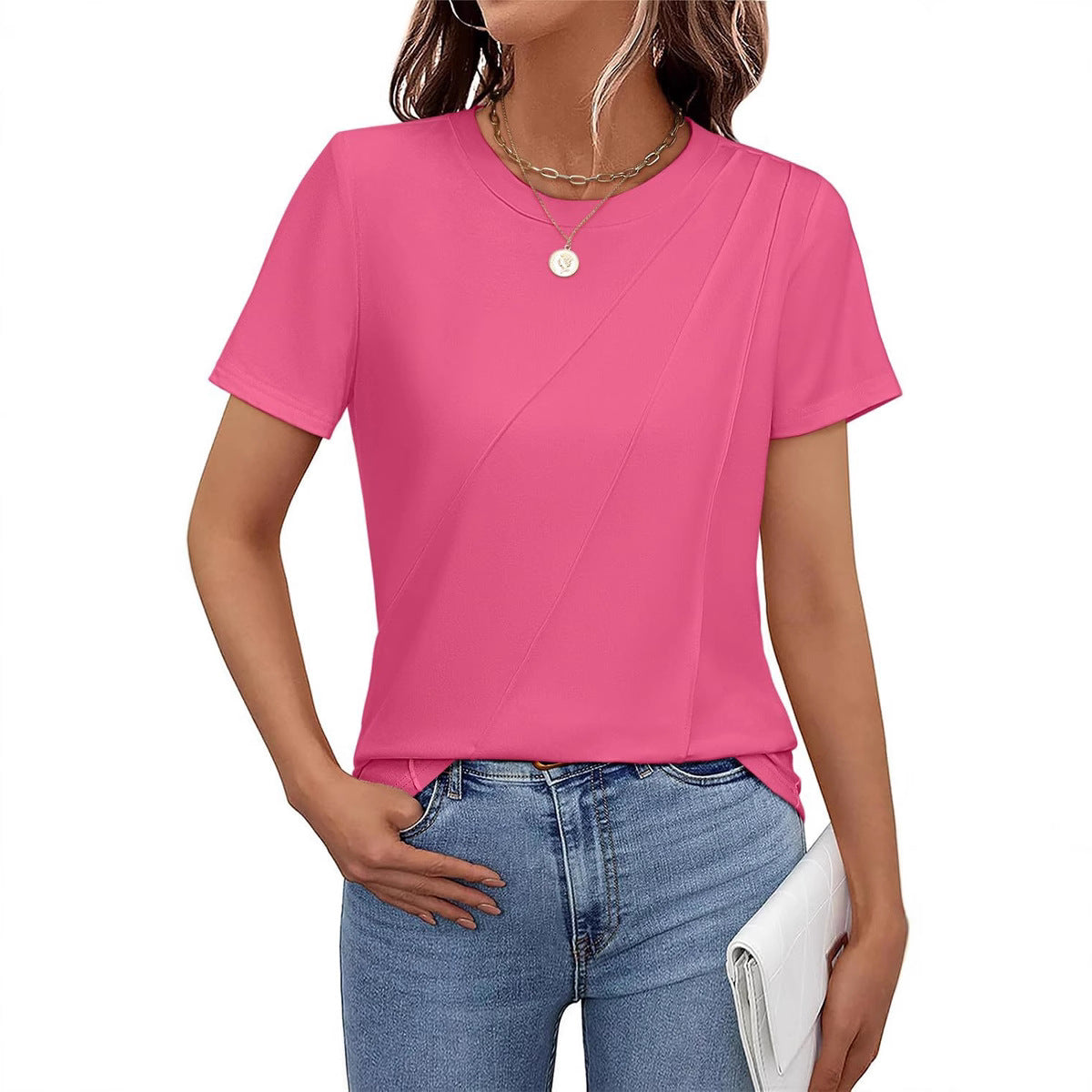 Dam T-shirt Monokrom Randig Löst Passform 100% Bomull-4