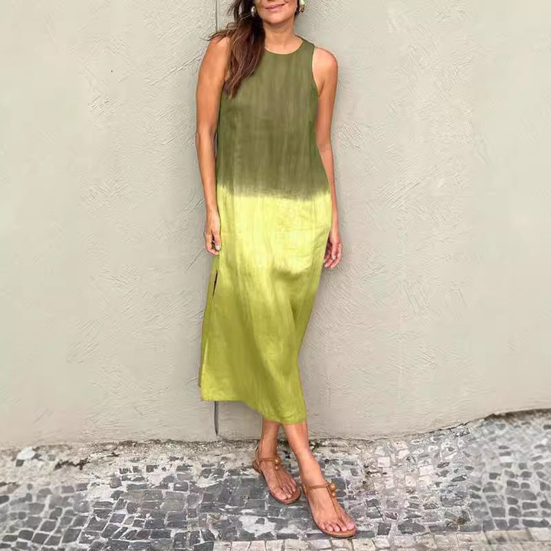 Kvinnors A-Line Klänning i Bomull och Linne-4