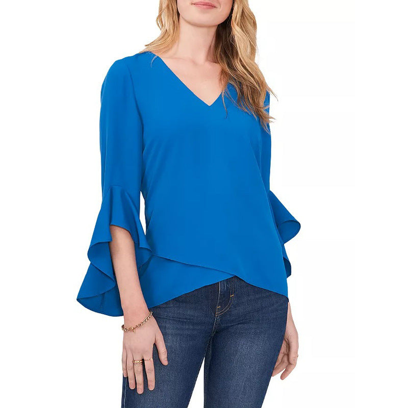 Variant image for Dam Tröja V-ringad Tre-Fjärdedel Ärmar Polyester Urban Stil-11