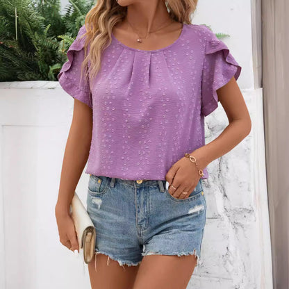 Dam Ruffle Skjorta Jacquard Korta Ärmar Polyester 2