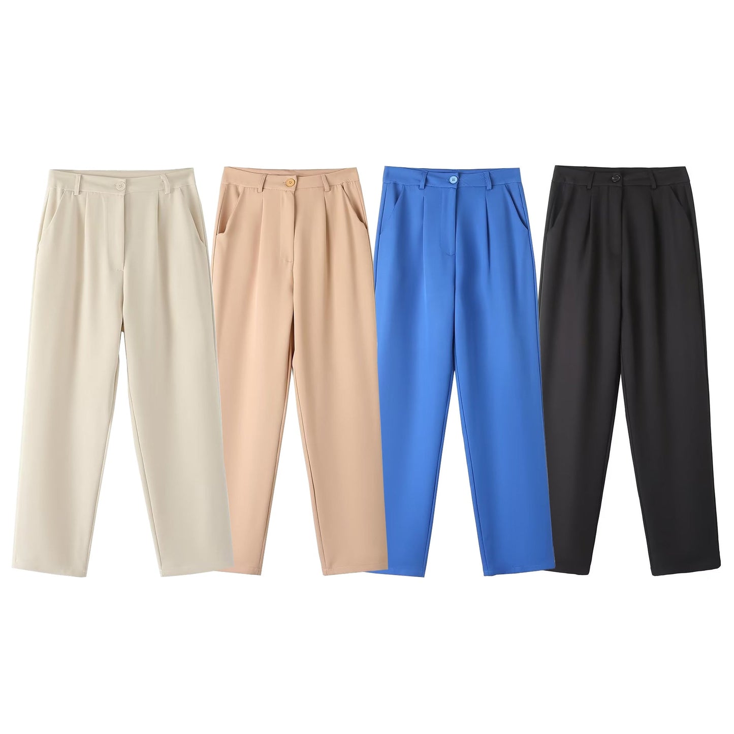 Dam Blazer Set Hög Midja Raka Byxor Polyester Blandning-3