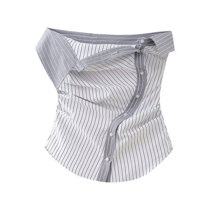 Dam Blus Randig Färgblockering Polyester-3