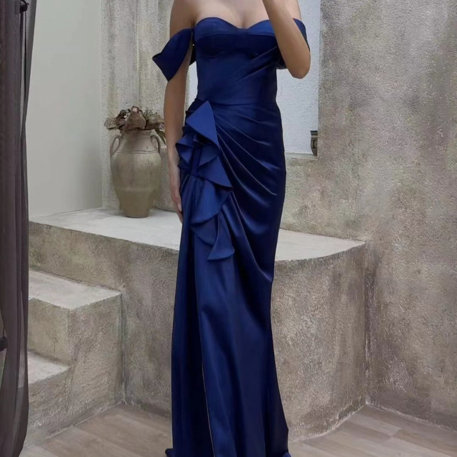 Dam Klänning Lång Oregelbunden V-ringning Polyester-2