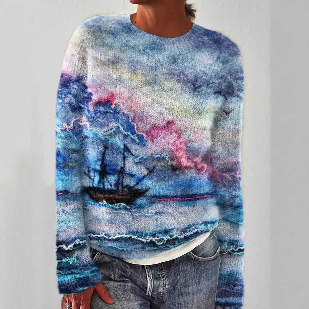 Variant image for Stickad Dam Tröja Avslappnad Geometrisk Akryl-25