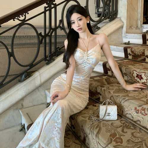 Kvinnors Tvådelad Klänning V-ringning Ärmlös Högkvalitativt Tyg-1