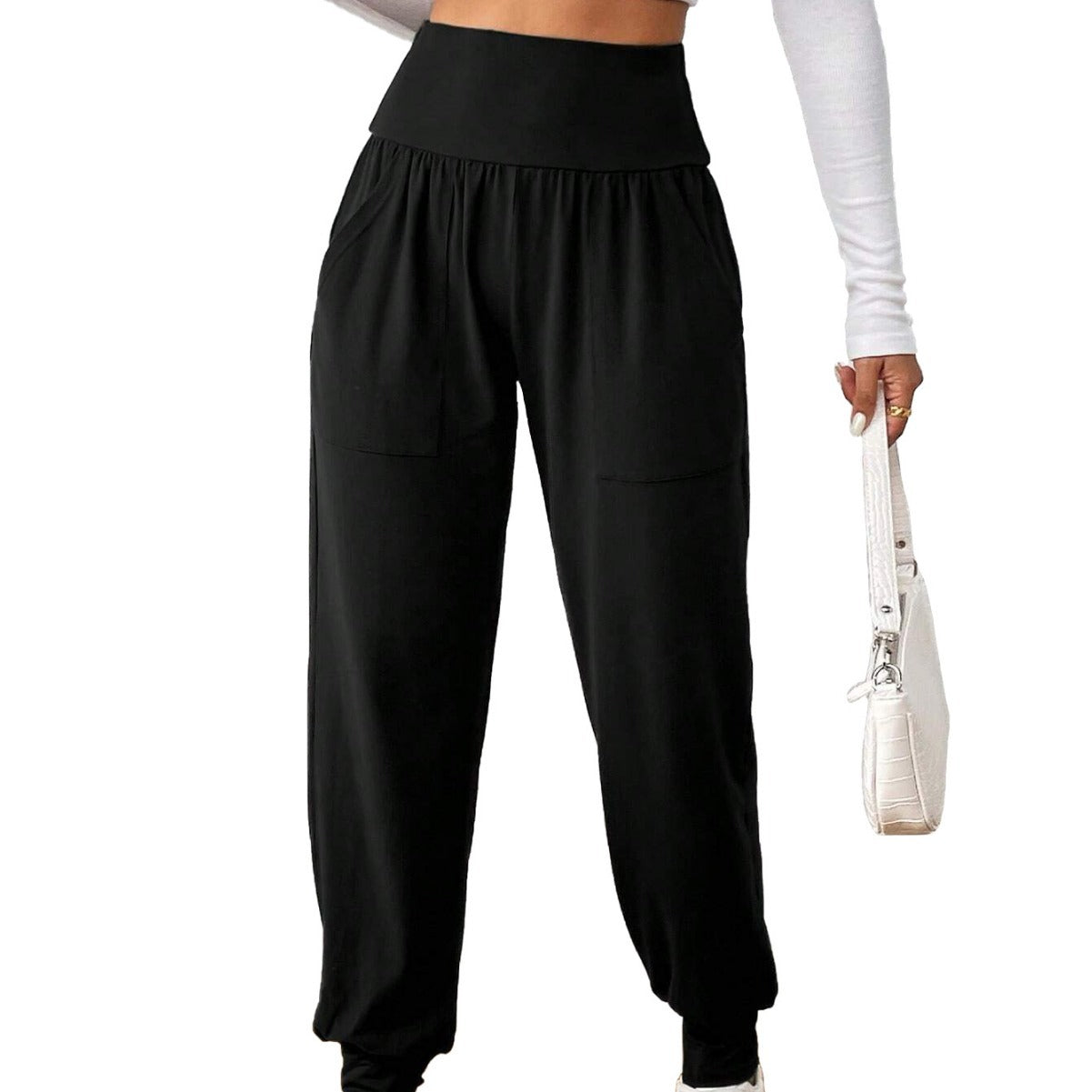 Dam Fritidsbyxor Hög Midja Andningsbar Bomullsblandning 6