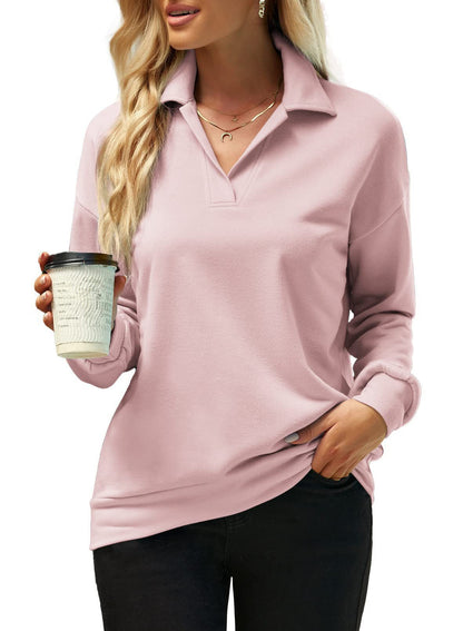 Variant image for Dam Sweatshirt Långärmad V-ringad Polyester Tjocktröja för Avslappnad Stil-8