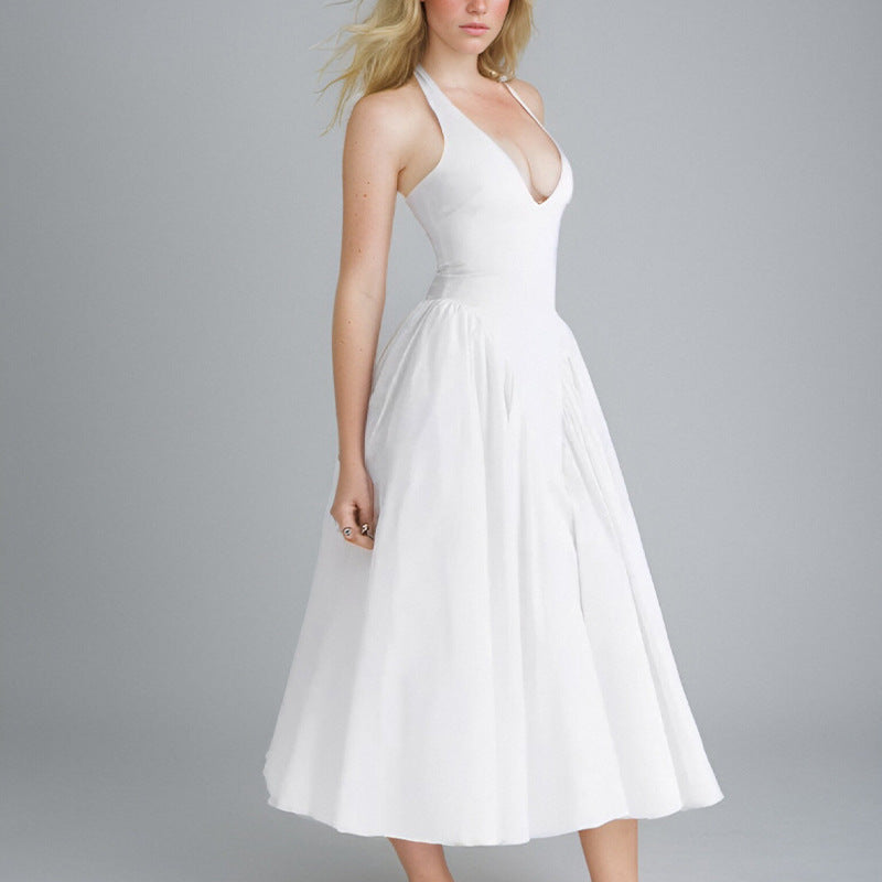 Kvinnors Maxiklänning Halterneck V-ringning Polyester Plisserad-3