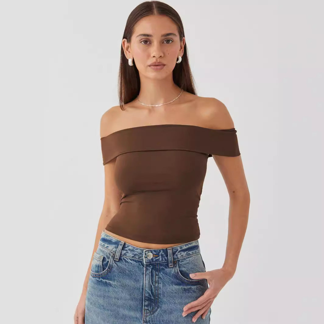 Dam Crop Top Enaxlad Polyester Trendig-5