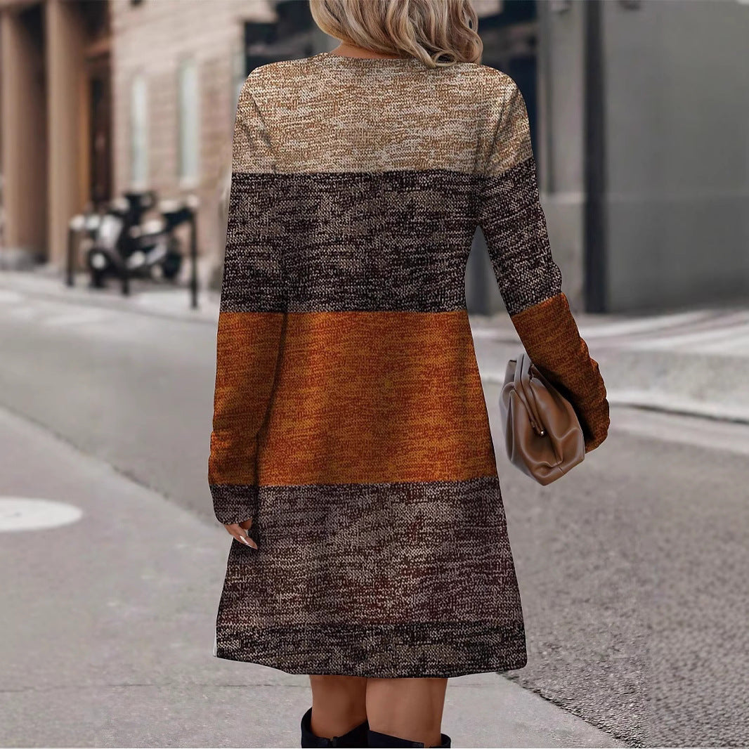 Kvinnors H-line Klänning Färgblock Rund Hals 95% Polyester 5% Spandex-4