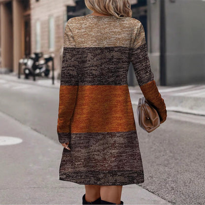 Kvinnors H-line Klänning Färgblock Rund Hals 95% Polyester 5% Spandex-4