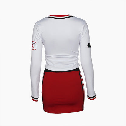 Kvinnors Bodycon Set Långärmad Topp Polyester Miniröck-5