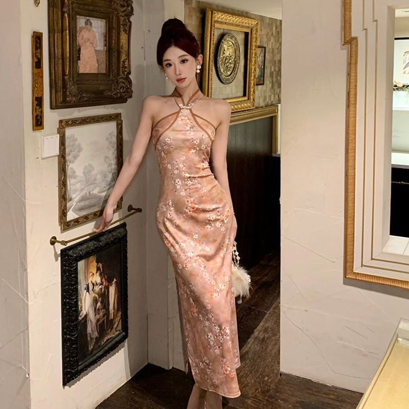 Kvinna Cheongsam Klänning Blommönster Polyester Smal Passform-2