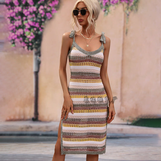 Kvinnors Lång Kjol Randig Stickad Tröja Akryl-1