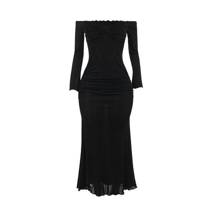 Maxiklänning Dam Off-Shoulder Elastiskt Tyg Med Dekorativ Samling 6