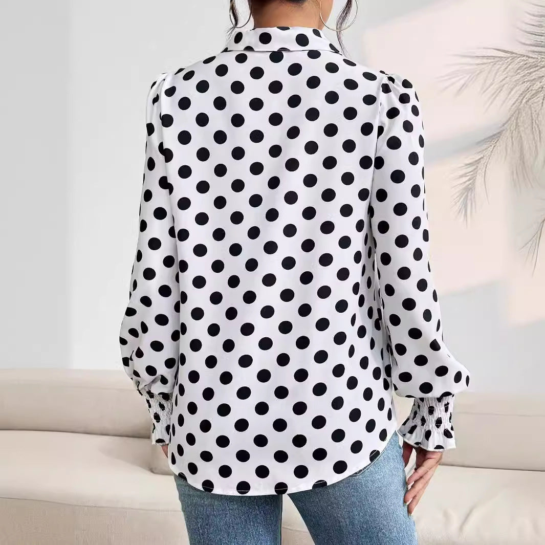 Dam Skjorta Minimalistisk Punktmönster Polyester Långa Ärmar-3