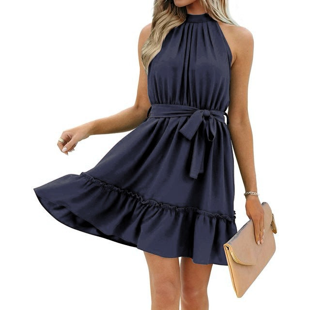 Kvinnors Midi Klänning Halterneck Polyester-4