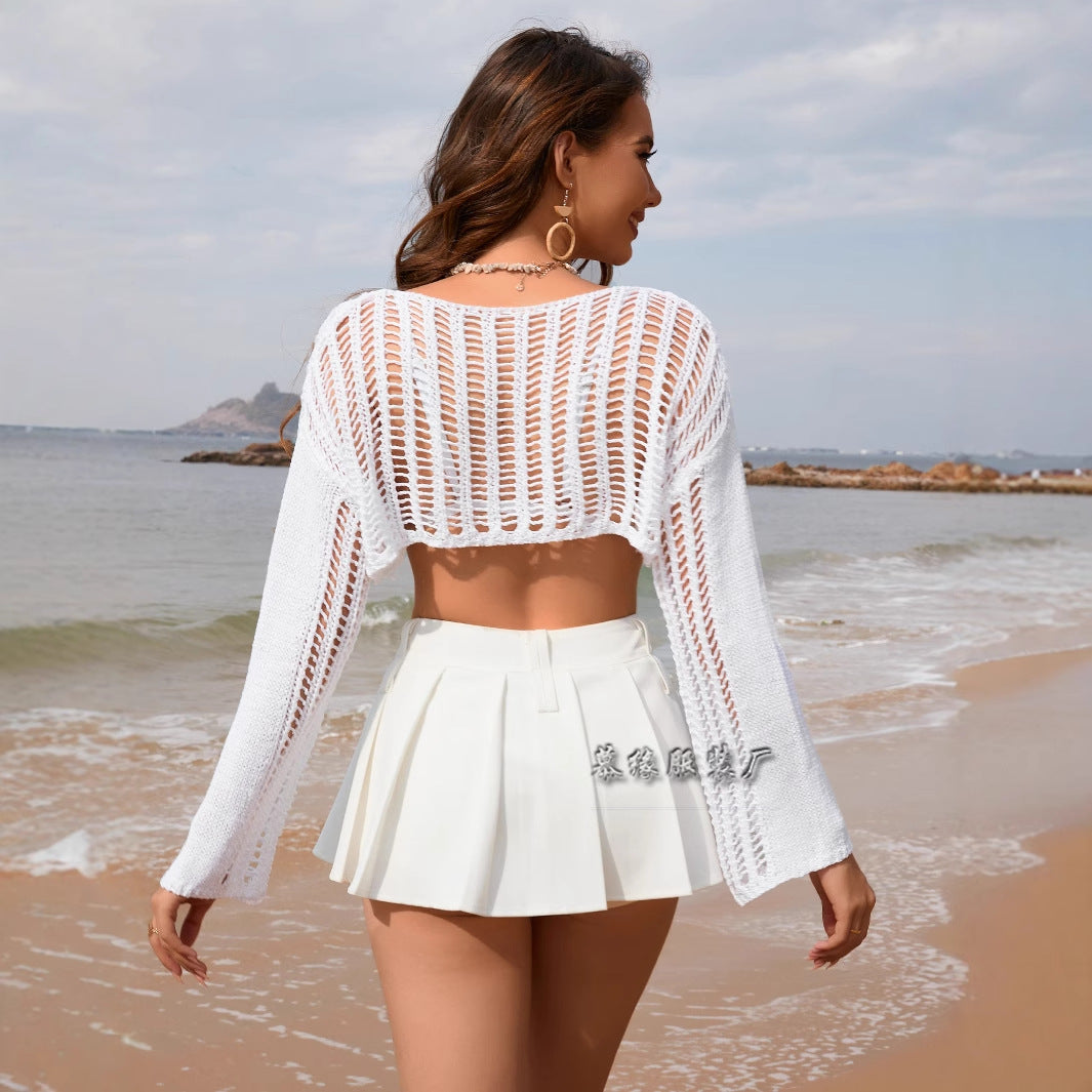 Dam Pullover Långärmad Urban Akryl med Ihåliga Ärmar 5